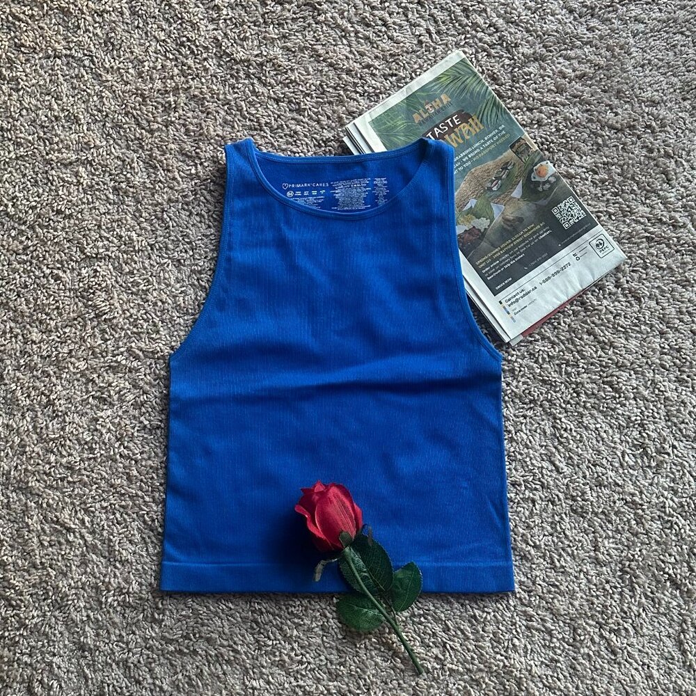 Primark Blue Ribbed Crop Tank M | New No Tags